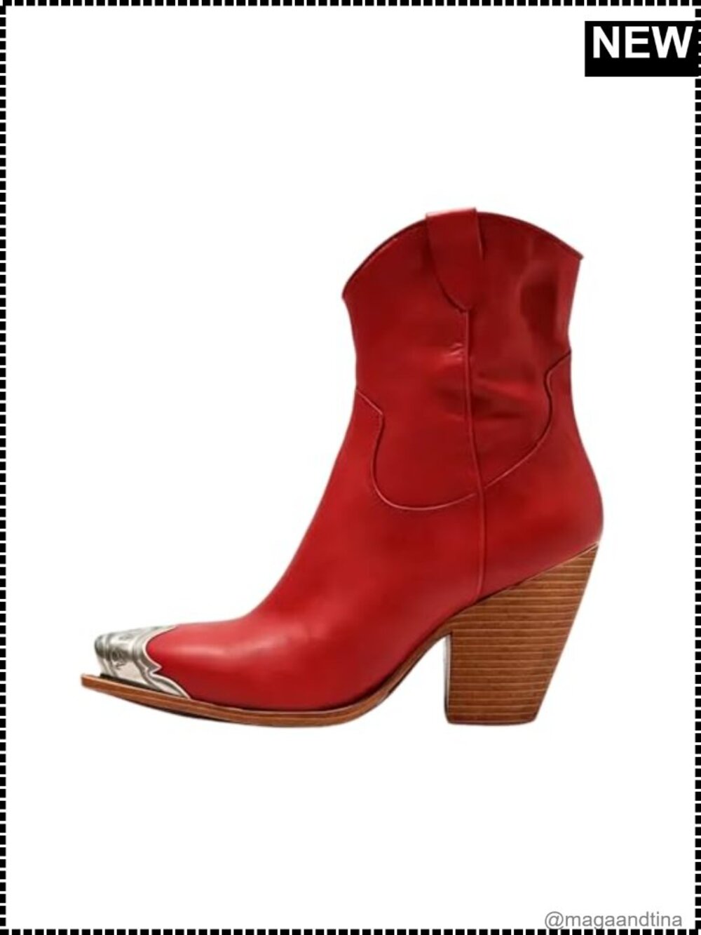 Snip Toe Western Ankle Boots Stacked Block Heel Faux Leather Zip